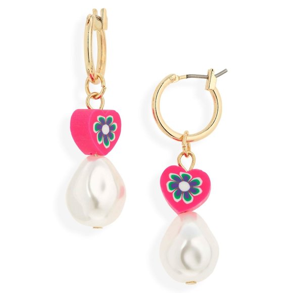 BP. Huggie Hoop Pearl Drop Earrings - Picture 1 of 2